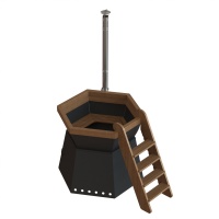 Банный чан 6 граней на подставке с ветрозащитой/печь (Чёрный) Банный чан 6 граней на подставке с ветрозащитой/печь (Чёрный)